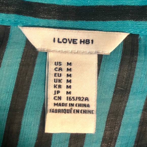 Cold shoulder button up striped collared blouse - Picture 4 of 4